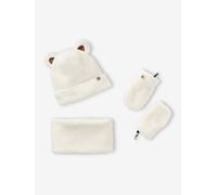 Ensemble Bear Mood bébé garçon bonnet + snood + moufles en sherpa écru 3/6M(60/67)