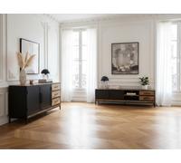 Ensemble BEAUBOURG avec Buffet 200 cm + Meuble TV Bois de manguier BOBOCHIC Noir