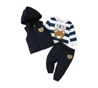 Ensemble Bébé 3 Pièces Hiver Automne Chaud Sweat Gilet Capuche Pantalon | Vêtement 3 pièces pour bébé garçon brodé d'ours tenue hiver gilet zippé chaud sweatshirt pantalon jogger