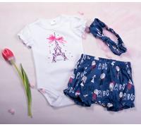 Ensemble bébé 3 pièces K-Baby, body avec manches à col, short, bandeau Love Paris, grenat