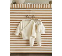 Ensemble bébé 4 pièces en tricot gilet + pantalon + chaussons + body coffret cadeau naissance écru 3M(60CM)