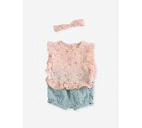 Ensemble bébé blouse short bandeau en gaze de coton rose pâle 6M(67CM)