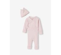 VERTBAUDET Ensemble bébé body, legging et bonnet rayé rose chiné 1M(54CM)
