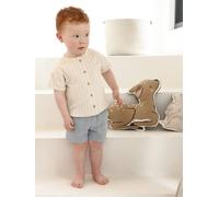 Ensemble bébé chemise rayée effet lin + short en gaze bleu grisé 3M(60CM)
