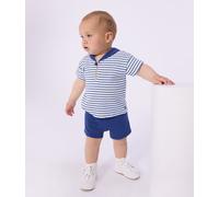 Ensemble bébé deux pièces en coton, tee-shirt col marin Petit Bateau - écru - Taille 6 mois 6M bleu/bleu