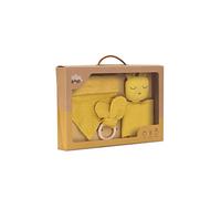 Ensemble bébé : Doudou, Bavoir Bandana, Mousseline Anneau de dentition - Ours ocre