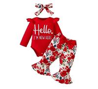 Ensemble Bebe Fille 0-18 Mois Mignon Papillon Vetement Bebe Fille Hiver Automne Tenue Habits 3 Pièces Body Bebe Fille Manche Longue Volant éléphant Imprimé Barboteuse + Pantalon + Bandeau (C-Rd1, 3)