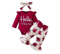 Ensemble Bebe Fille 0-18 Mois Mignon Papillon Vetement Bebe Fille Hiver Automne Tenue Habits 3 Pièces Body Bebe Fille Manche Longue Volant éléphant Imprimé Barboteuse + Pantalon + Bandeau (C-Rd2, 9)