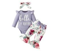 Ensemble Bebe Fille 0-18 Mois Mignon Papillon Vetement Bebe Fille Hiver Automne Tenue Habits 3 Pièces Body Bebe Fille Manche Longue Volant éléphant Imprimé Barboteuse + Pantalon + (C-Purple, 3)