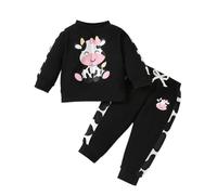 Ensemble Bebe Fille 0-3 Ans Vache laitière imprimée Sweat Fille Sport sans Capuche Dessin animé Haut Top Manche Longue Automne Jogging Pantalon Tenue Vetement Bebe Fille Printemps (Black, 9-12 Mois)