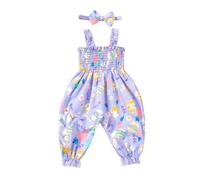 Ensemble Bébé Fille 2 Pièces Bretelles Dentelle Bloomer Grenouillere Taille Élastique Confort Toutes Saisons Tenue Décontractée(Purple, 12-18 Mois)