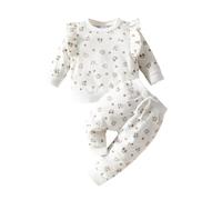 Ensemble Bebe Fille 3-24 Mois Fleurie imprimée Automne Tee Shirt Fille Manche Longue Volants Decontracte Pantalons Vetement Bebe Fille a la Mode Chic Tenue Habit Printemps (White, 3-6 Mois)