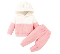 Ensemble Bébé Fille 3-24 Mois Hiver Chaud Veste Polaire Pull Sweat Manteau à Capuche Oreille de Ours et Pantalon Jogging Molleton Survêtements Vetement Flanelle (3-6 Mois)