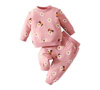 Ensemble Bebe Fille 3 Mois a 3 Ans Ours Mignon Imprimer Tee Shirt Enfant Fille Manche Longue Fleur Dessin animé et Pantalons Vetement Bebe Fille a la Mode Automne Tenue Habit (Red, 2-3 Ans)