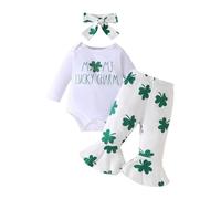 Ensemble Bebe Fille 3 Pieces Body Manches Longues Imprime Trefle Pantalon Tuyau Bandana Tenue Printemps 3-18 Mois(White, 12M)