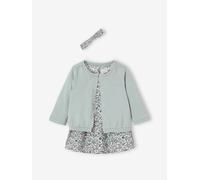 VERTBAUDET Ensemble bébé Fille 3 pièces Robe Cardigan Bandeau Bleu grisé 6M(67CM)