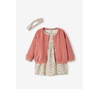 VERTBAUDET Ensemble 3 pièces : Robe + Cardigan + Bandeau bébé Fille Vieux Rose 6M(67CM)