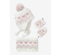 Ensemble bébé fille bonnet + snood + moufles maille jacquard fluffy écru 12/18M(74/81)