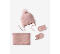 VERTBAUDET Ensemble bébé Fille Bonnet + Snood + moufles Rose poudré 12/18M(74/81)