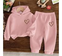 Ensemble bébé fille de sweat à capuche tricoté doux et pantalon, survêtement ample à manches longues, convient pour l'automne/hiver. Ensemble de survêtement bébé fille, tenue cœur bébé fille, ensemble