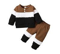 Ensemble Bebe Fille Hiver Naissance Vetement Bebe garçon 0-18 Mois Pull col Rond Manche Longue Sweat sans Capuche Bloc de Couleur Sport Pantalon Habit Tenue Survetement Enfant (Brown, 6-9 Months)