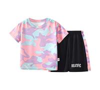 Ensemble Bebe garçon 1-6 Ans ete Camouflage Tee Shirt Manche Courte Fille Respirant Doux Top Haut Tshirt col Rond + Shorts Sport Tenue Vetement Basket Enfant Fille Garcon Confort (Pink, 5-6 Years)