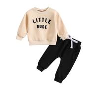 Ensemble Bebe garçon 3 Mois a 3 Ans Sport Vetement Automne avec Texte Tee Shirt Enfant Garcon uni Manche Longue Sweat sans Capuche Pantalon Jogging Enfant Garcon Survetement (Beige, 3-6 Mois)