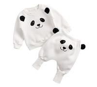 Ensemble Bebe garçon 6 Mois a 3 Ans Hiver Chaud Panda Ours 3D Animal Pull Sweat Fille Polaire sans Capuche Manche Longue Dessin animé Pantalon Tenue Vetement Bebe Fille Doux (White, 6-12 Mois)