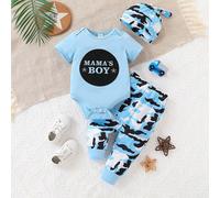 Ensemble bébé garçon - Body imprimé lettres mignon avec pantalon long, vert armée, pour le printemps et l'automne 6-9M,9-12M,12-18M,0-1M,1-3M,3-6MLettres,MilitaireÉtoffe,Polyester