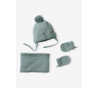 Ensemble bébé garçon bonnet + snood + moufles BASICS vert d'eau 24/36M(86/97)