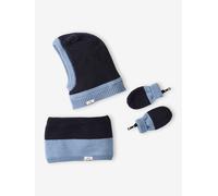 Ensemble bébé garçon cagoule + snood + moufles bicolores marine 3/6M(60/67)