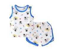 Ensemble Bebe garçon ete 3 Mois à 6 Ans Dinosaure Astronaute Pyjama Enfant Garcon Leger Doux Tee Shirt Enfant Fille sans Manches Debardeur Lapin Mignon Dessin animé Short Sport (Blue, 3-4 Years)