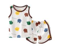 Ensemble Bebe garçon ete 3 Mois à 6 Ans Dinosaure Astronaute Pyjama Enfant Garcon Leger Doux Tee Shirt Enfant Fille sans Manches Debardeur Lapin Mignon Dessin animé Short Sport (Coffee, 5-6 Years)