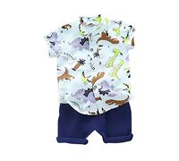 Ensemble Bebe garçon ete 6 Mois à 4 Ans Dinosaure Chemises garçon Manches Courtes col Mao Haut Top Mignon Dessin animé Shorts et Bermudas garçon Mode Casual Vetement Tenue 2 (Green, 12-18 Mois)