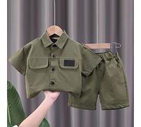 Ensemble Bebe garçon ete 6 Mois à 5 Ans Chemise Cargo Enfant Garcon Manche Courte boutonnée Haut Top Garcon uni Shorts et Bermudas garçon Casual Vetement Bebe garçon Pas Cher (Green, 12-24 Mois)