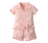 ensemble bebe garçon ete 6 mois à 5 ans uni chemises garçon manches courtes shorts et bermudas garçon décontractée costume enfant garcon mariage tenue ceremonie vetement vacances (Pink, 4-5 ans)