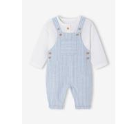 Ensemble bébé naissance cérémonie chemise salopette en lin et coton bleu 3M(60CM)