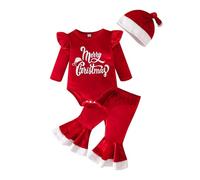 Ensemble Bébé Nouveau Né Garçon Fille Manches Longues Imprimé Lettre Combinaison Pantalon Chapeau Trois Pièces Fête Hiver Saint Nicolas Spectacle Famille Cadeau Années Confortable Coton Doux