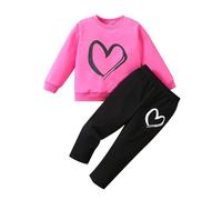 Ensemble bébé Saint Valentin imprimé cœur Sweat Shirt Manches Longues Pantalon Jogging Deux pièces Chaud Maison Mignon