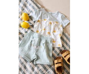 Ensemble Bébé T-shirt Et Short En Gaze De Coton Elio Bleu 3M(60CM)