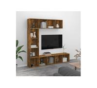 vidaXL Ensemble bibliothèque et meuble TV 3 pcs Chêne fumé 180x30x180 cm