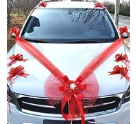 Ensemble Bijoux Voiture Organza,pour Couple mariée,Mariage,Voiture,Grand Tulle,décoratif pour Voiture,décoration Mariage,Nouvelle Maison,fête,Saint-Valentin,Voiture,décoration Voiture,Rouge A
