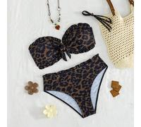 Ensemble bikini 2 pièces pour femmes avec bandeau imprimé léopard et dentelle, avec bas de maillot de bain taille haute, convient pour les vacances d'été sur une île L,M,S,XL,XSPlantesÉtoffe