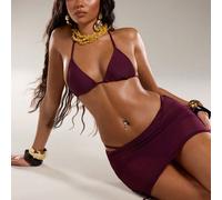 Ensemble bikini 3 pièces pour femmes, sexy, élégant, romantique, vintage, violet, bordeaux, rouge vin, Top triangle mini, bas string mini, jupe cache-maillot mini, convient pour les vacances, la plage