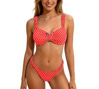 Ensemble bikini à lacets pour femme - Maillot de bain solide push-up - Taille basse - Deux pièces - Élégant et confortable - Pour l'été - Extensible - Pour la plage et les vacances, Rouge pastèque, L