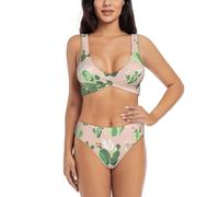 Ensemble bikini à motif cactus pour femme - Maillot de bain divisé - Short et hauts - Sports nautiques d'été, Noir , M