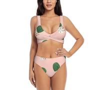 Ensemble bikini cactus rose pour femme, maillot de bain divisé, short et haut, sports nautiques, été, Noir , M