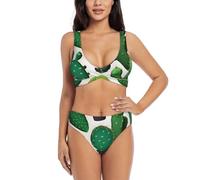 Ensemble bikini cactus vert pour femme - Maillot de bain divisé - Short et hauts - Sports nautiques d'été, Noir , M