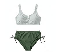 Ensemble Bikini col V, Bas Taille Haute, Fille Adolescente 7-16 Ans, élégant#M