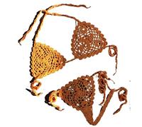 Ensemble Bikini Crochet pour Femme -Été Fait À La Main Tricoté Évider Couleur Unie 2 Pièces Maillot De Bain String Sexy Push Up Maillots De Bain Vêtements De Mode, Orange, M